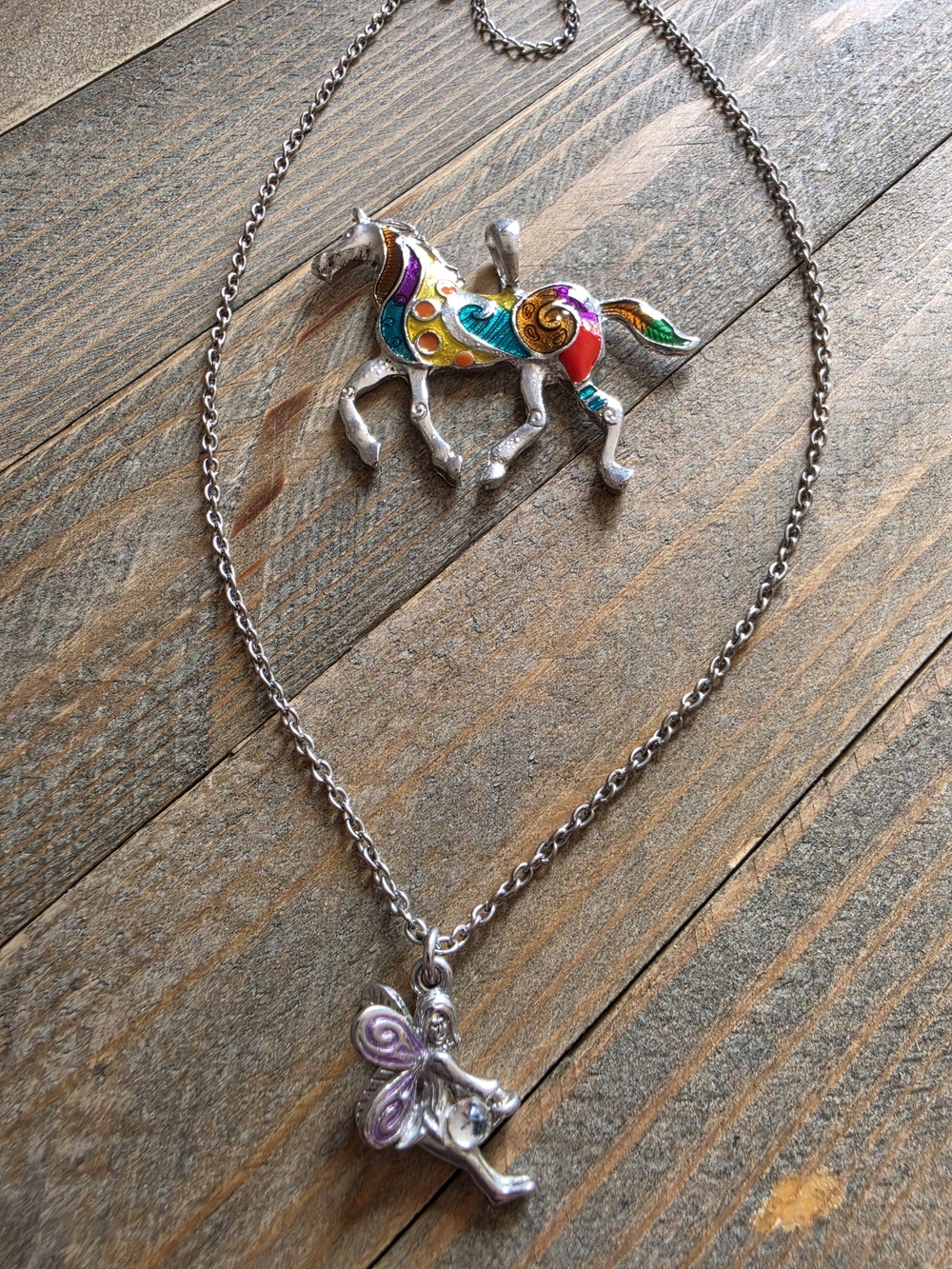 Silver-tone Kids Fairy Necklace with Purple Accents/pony Pendant